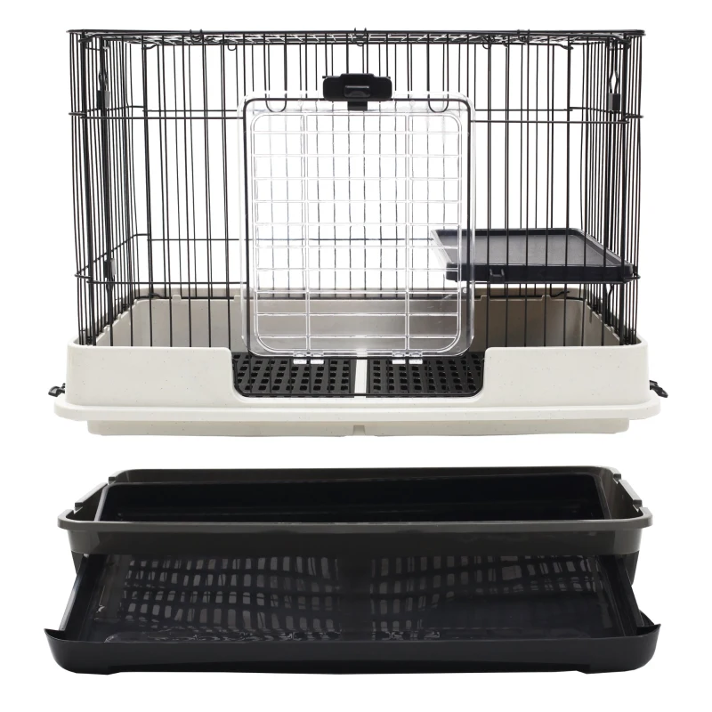 PawHut 32" Indoor Rabbit Cage Small Animal House Habitat with Wheels