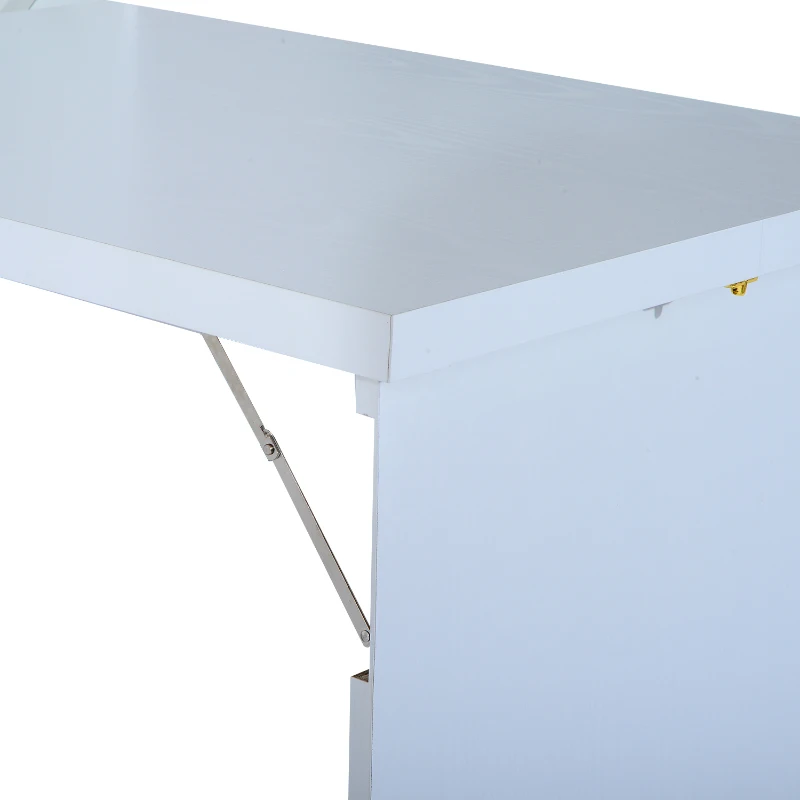 HomCom Wall Mounted Folding Table Computer Desk with Bookshelf Home Office Convertible Folding Storage Writing Table - White