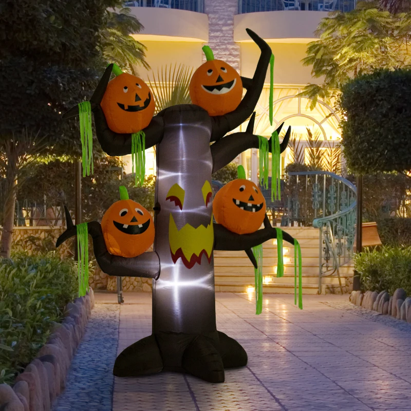 HomCom 8' Tall Outdoor Lighted Inflatable Inflatable Halloween Decoration - Haunted Tree with Jack-O-Lanterns