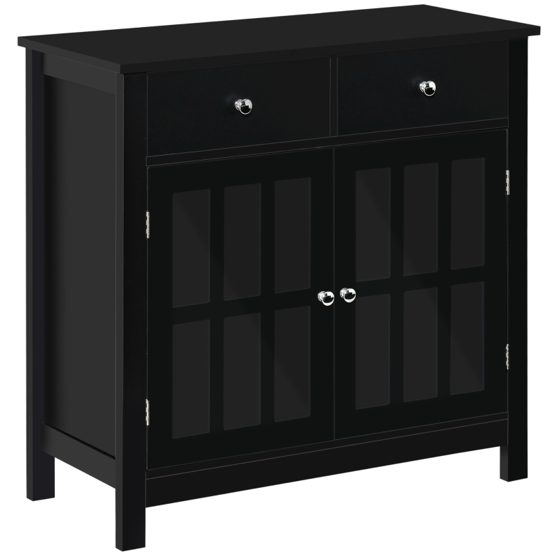 HOMCOM Sideboard Buffet Cabinet, Storage Cabinet Cupboard Table with Glass Doors, Adjustable Shelf Cabinet and 2 Drawers for Kitchen, Black