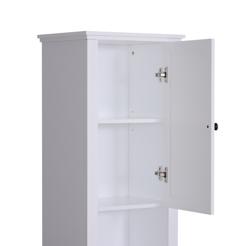 Open Box HomCom 67" Wood Free Standing Bathroom Linen Tower Storage Cabinet - White
