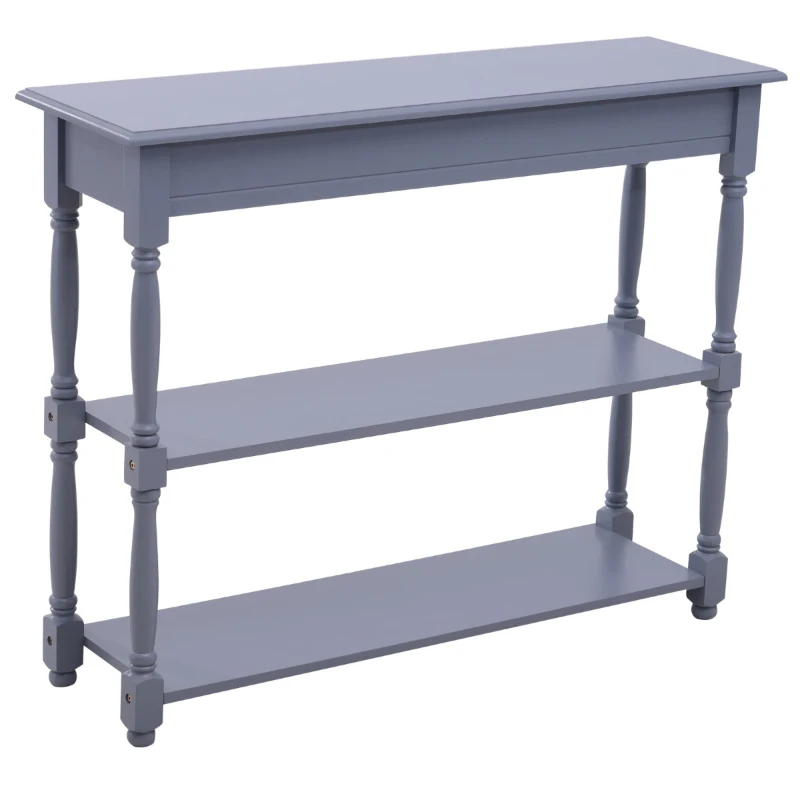 HomCom 40"W Modern Country Pine 3 Tier Wooden Entryway Console Table - Grey