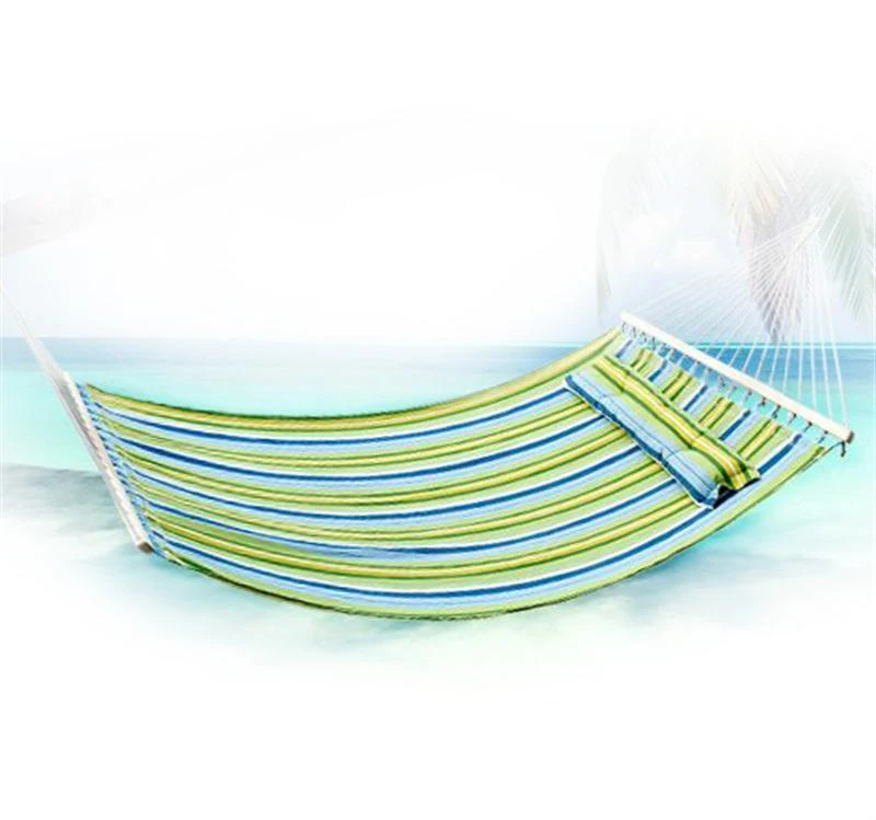 Outsunny 74" x 55" Outdoor Patio Cotton Double Hammock Bed w/ Pillow - Green / Blue