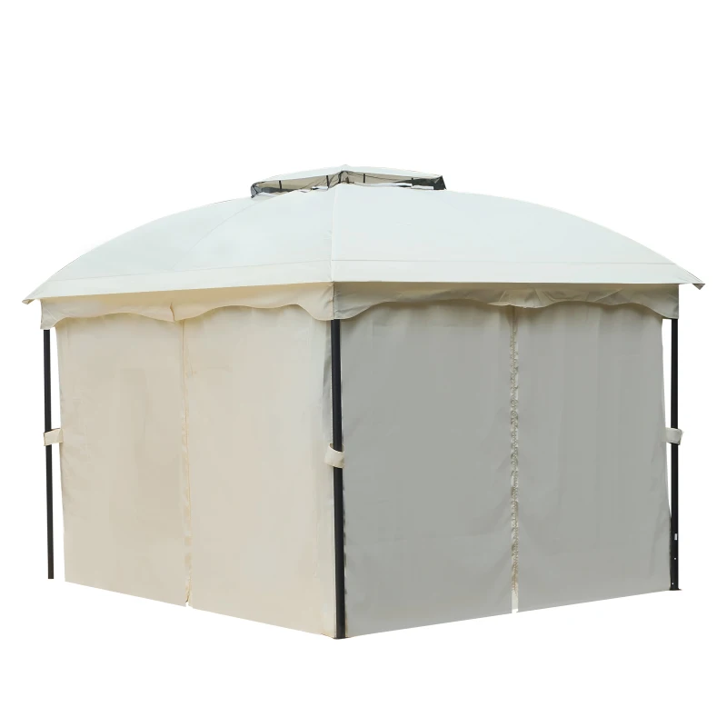 Outsunny 10' x 12' Outdoor Steel 2-Tier Roof Gazebo Pavilion Canopy Tent with Curtains