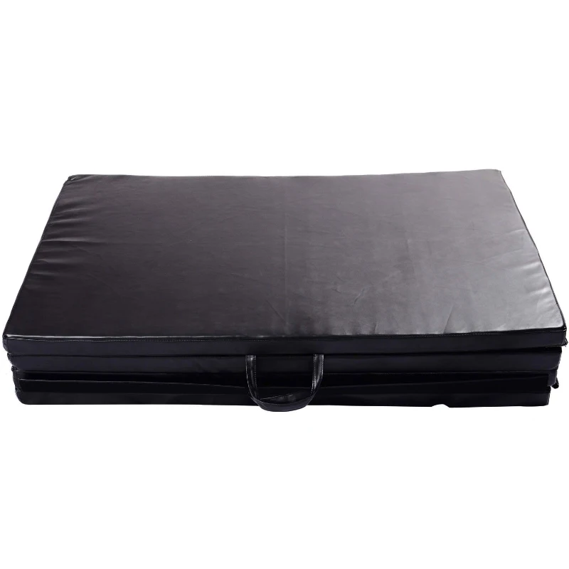 Soozier 6' x 4' x 2" PU Leather Folding Gymnastics / Martial Arts Mat - Black