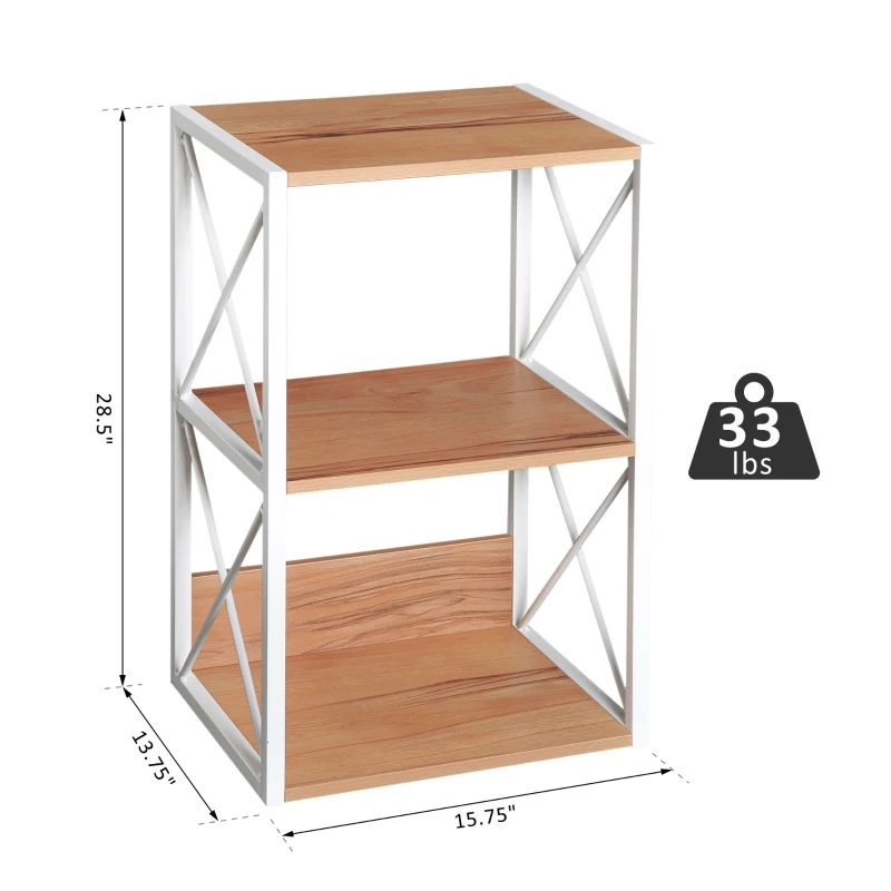 HomCom 3 Tier Wood X-Frame End Table - Light Beech / White