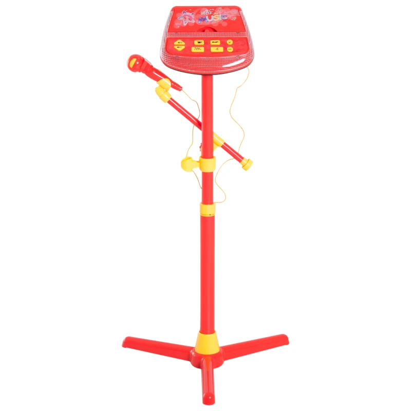 Qaba Kids Karaoke Machine Toy Play Set Music Lights with Microphones and Adjustable Stand - Red