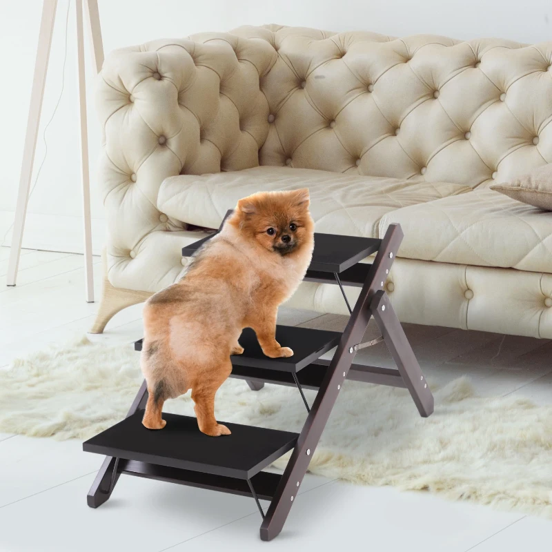 PawHut 19" 2-in-1 Wooden Portable Folding Easy Climb Pet Stairs and Ramp