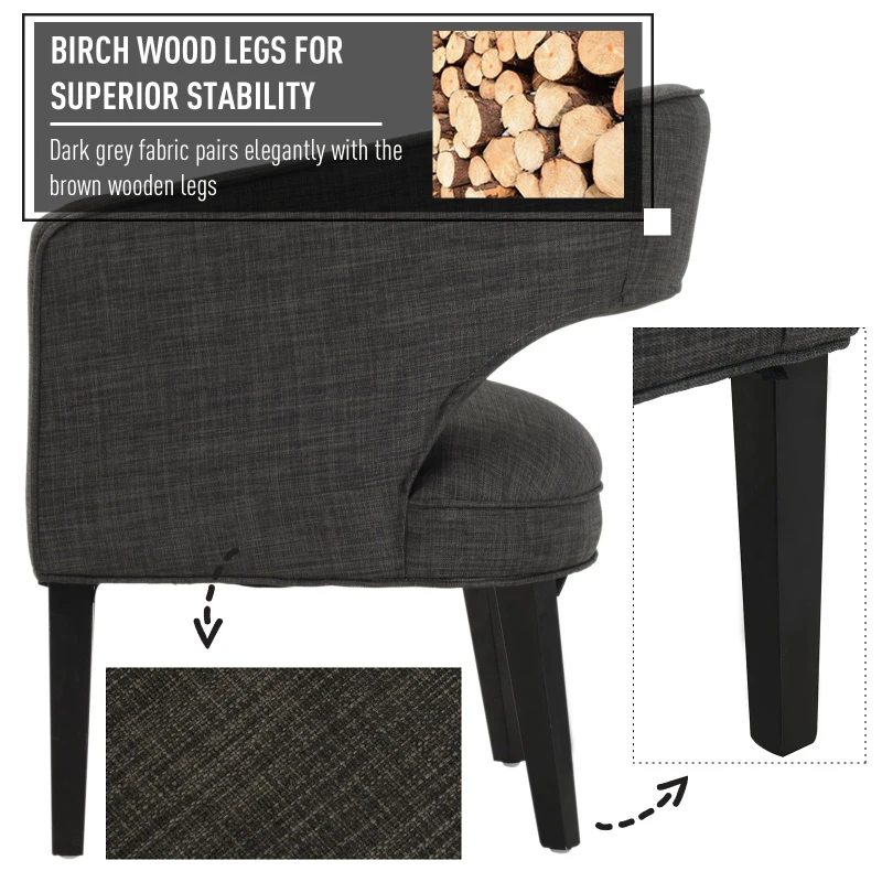 HOMCOM Ergonomic Open Back Birch Legs Upholstered Barrel Chair w/ Armrest