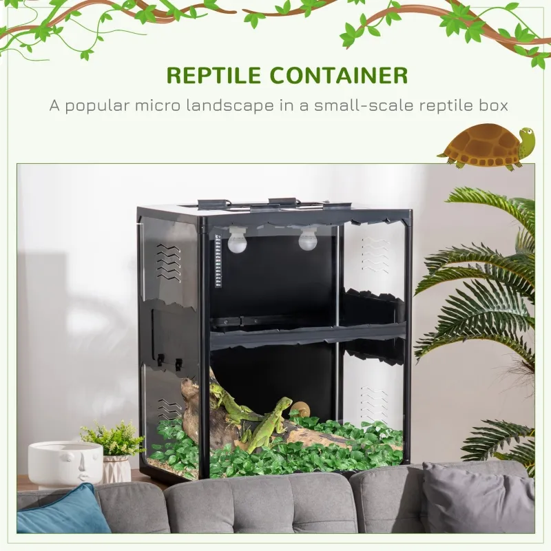 PawHut Reptile Glass Terrarium Tank, Breeding Box with Screen Ventilation, Lamp Holders, Hanging Basin for Lizards, Chameleon, Tortoise, 23.5" x 16" x 28"