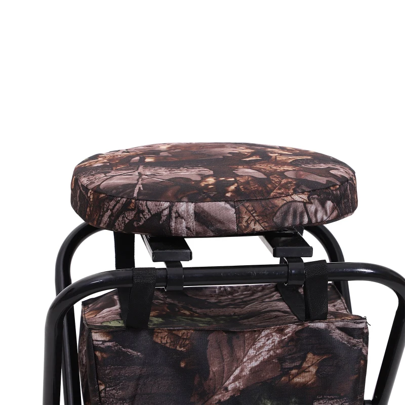 Outsunny 19” 360 Degree Swivel Folding Travel Camping Stool with Storage Bag - Brown Camo