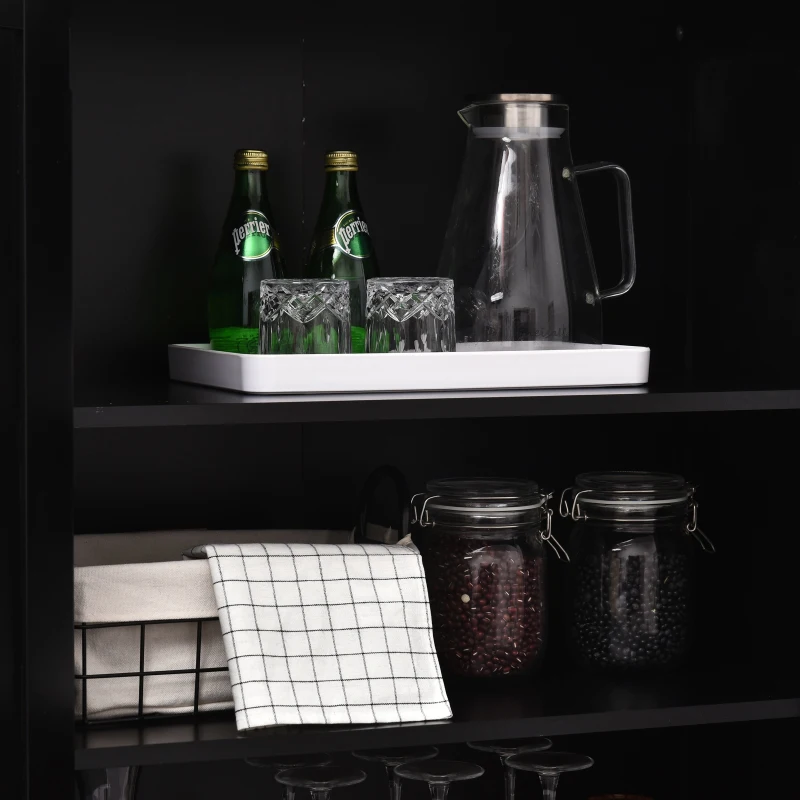 HOMCOM 5ft Tall Wood Kitchen Storage Cabinet with Adjustable Shelves, 2 Wood Pantries, Drawer and Sturdy Design - Black