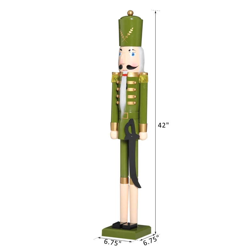 HomCom 42" Wooden Traditional Nutcracker Soldier Figure with Sword - Green
