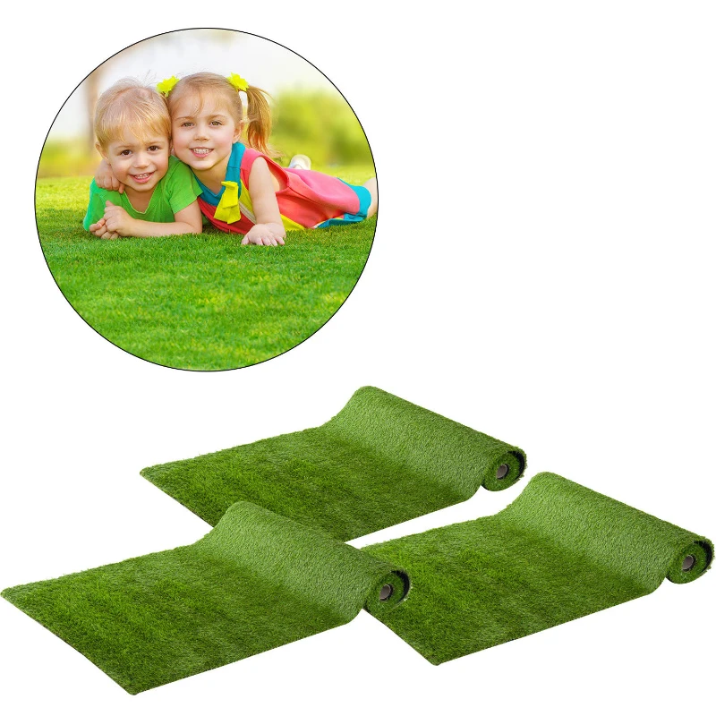 Outsunny 3-Piece 10' x 3' Artificial Turf Grass with Simulated Look & Feel UV Protection, & Drain Holes for Rain, 1.25" Height