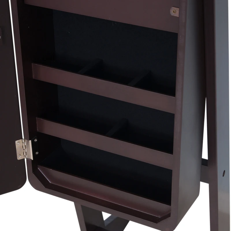 HOMCOM 58” Freestanding LED Jewelry Storage Cabinet Armoire with Full-Length Mirror Dark Coffee