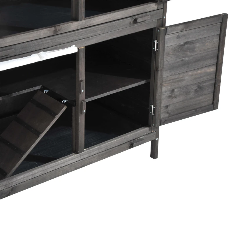 PawHut 47" 2-Story Raised Stacked Wooden Outdoor Rabbit Hutch Small Animal Cage with Pull-Out Trays