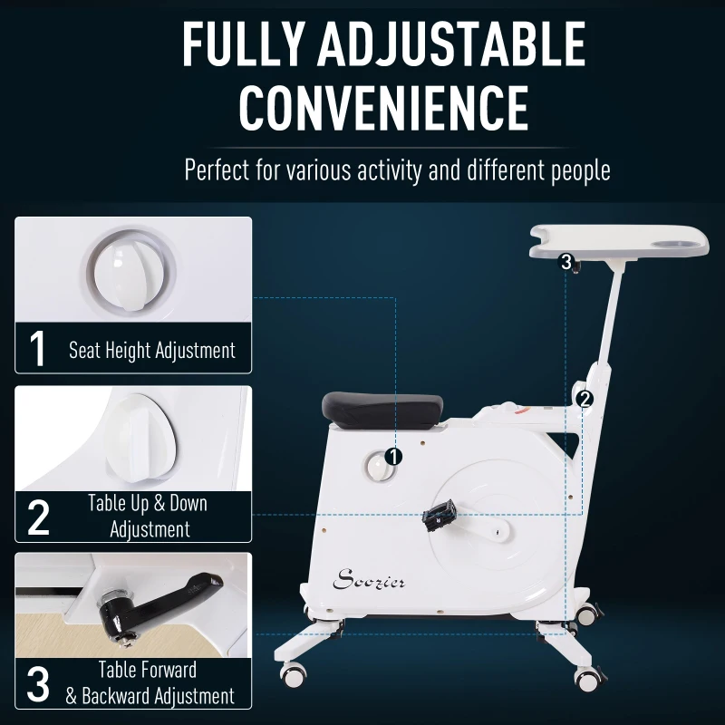 Soozier 2-in-1 Stationary Exercise Bike and Tabletop Workstation with LCD Monitor  White