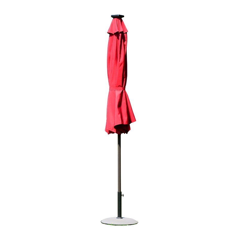 Outsunny 9’ Solar LED Market Patio Umbrella with Bluetooth Speaker – Wine Red