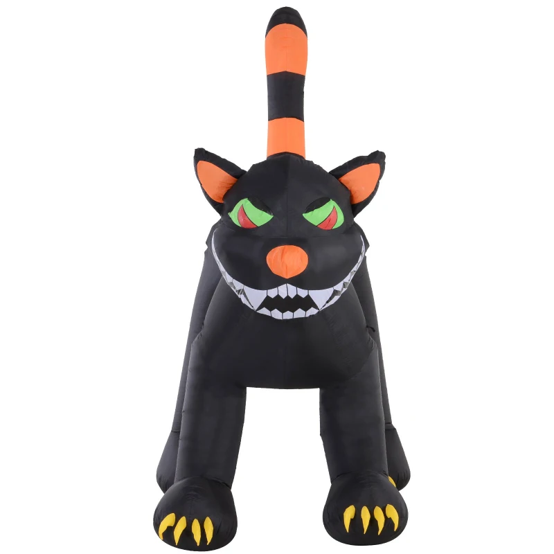 HOMCOM 10’ Lighted Inflatable Outdoor Halloween Yard Decoration - Animated Black Cat