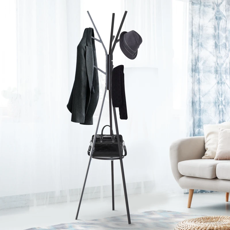 HOMCOM 71" Metal Freestanding Modern Tree Branch Coat Rack - Black