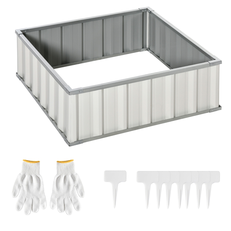 Outsunny Metal Raised Garden Bed No Bottom Planter Box w/ Gloves for Backyard, Patio