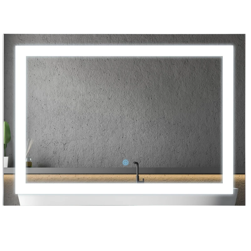 HOMCOM Touch Activated 27.5" Illuminated Bathroom Vertical Wall Mirror Outline LED Lights - Silver