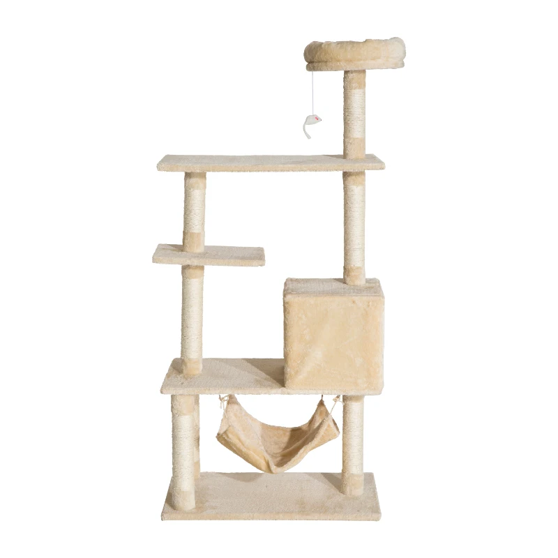 Pawhut 60” Multi-Scratcher Scratching Post Cat Tree – Beige