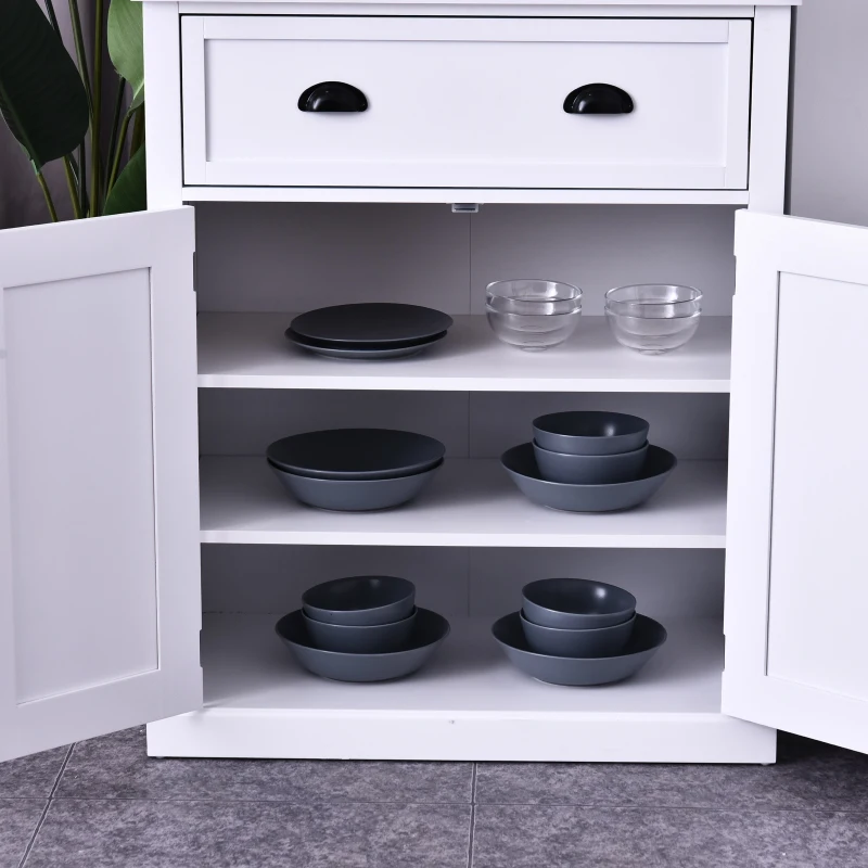 HOMCOM 72" H Traditional Colonial Freestanding Wood Kitchen Pantry with 1 Center Drawer and 2 Cabinets - White