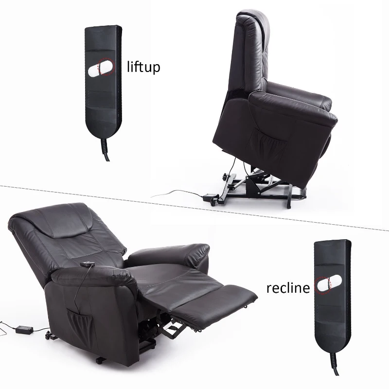 HomCom Faux Leather Three Position Lift Chair Recliner with Remote - Dark Brown