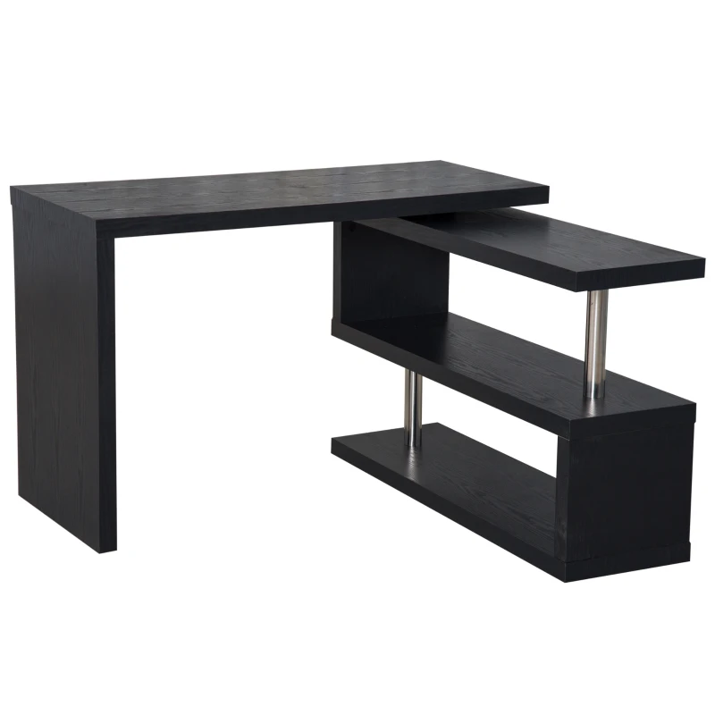 HomCom Foldable Convertible Rotating Office Desk Shelf Combo Writing Table - Black