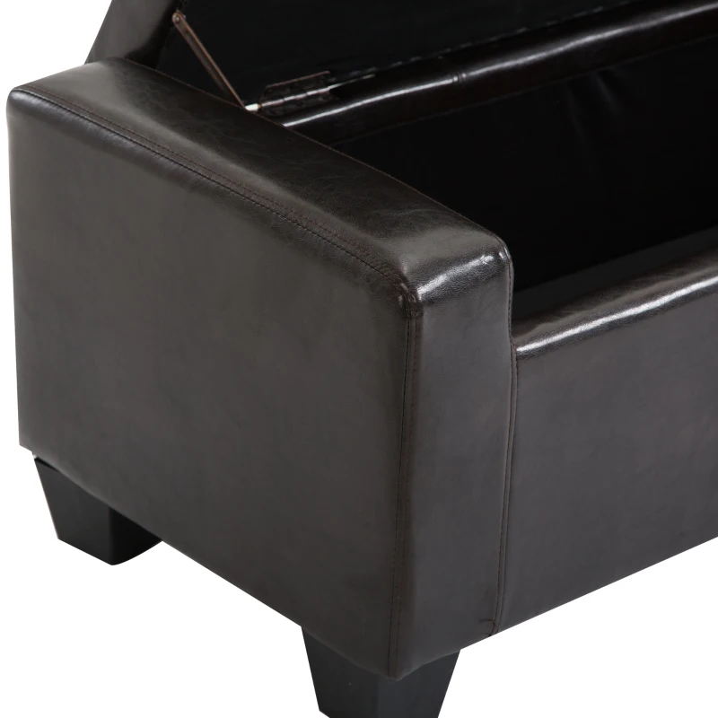 HomCom Unique Large 51" Tufted Faux Leather Storage Bench Ottoman Couch - Dark Brown