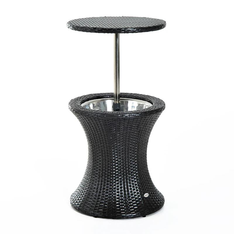 Outsunny Outdoor Patio Rattan Wicker Side Table Ice Bucket Cooler