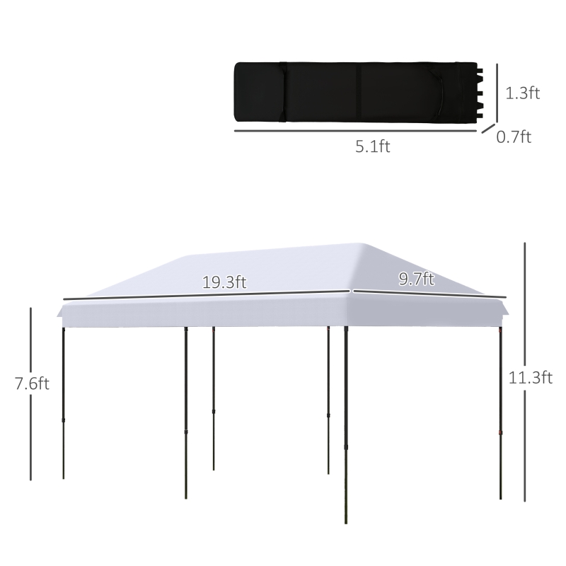 Outsunny 10' x 20' Pop Up Canopy Tent, Instant Sun Shelter, Tents for Parties, Height Adjustable, with Wheeled Carry Bag, for Outdoor, Garden, Patio, White