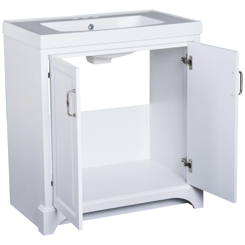 Kleankin 34” Modern Resin Single Resin Sink Bathroom Vanity Set - White