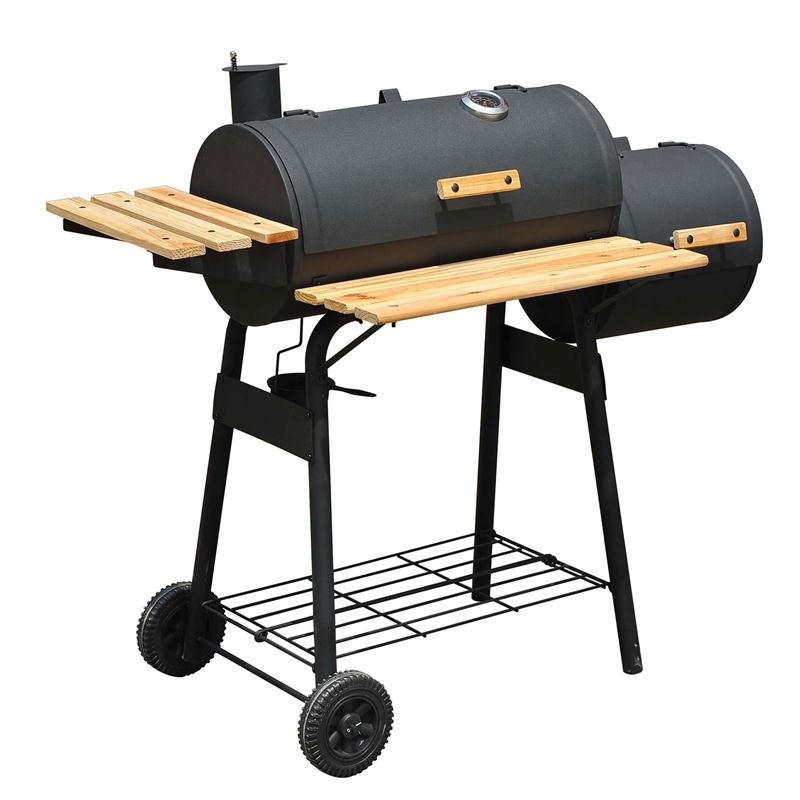 Outsunny Charcoal BBQ Grill Offset Smoker Combo With Wheels / charcoal