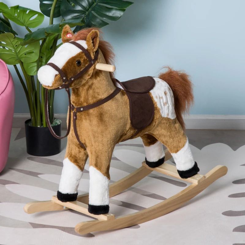 Open Box Qaba Kids Plush Interactive Rocking Horse Pony Toy with Realistic Sounds - Brown