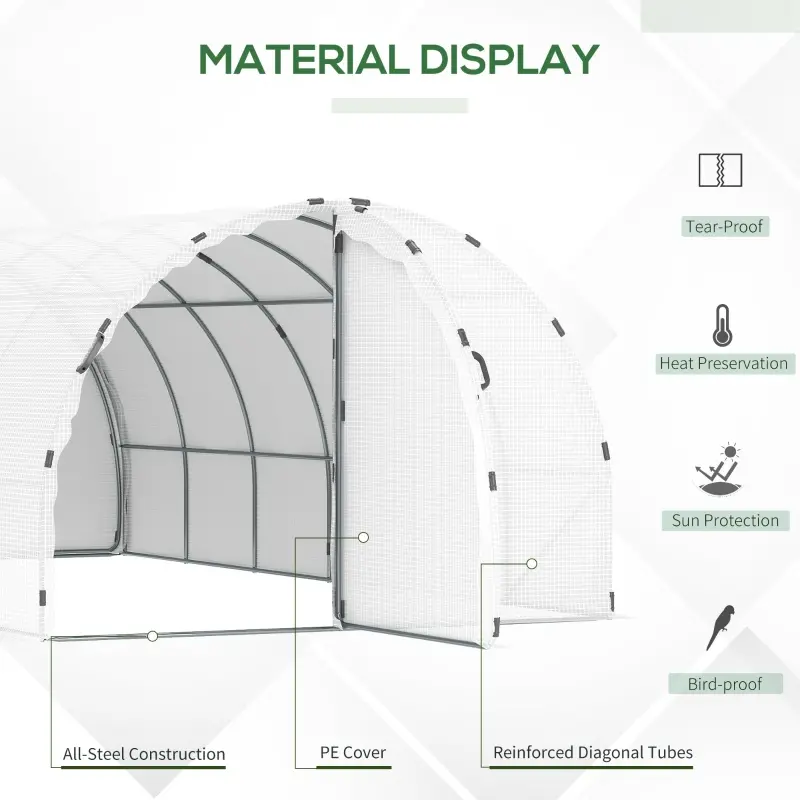 Outsunny 19' x 10' x 6' Large Walk-in Tunnel Greenhouse Garden Plant House, White