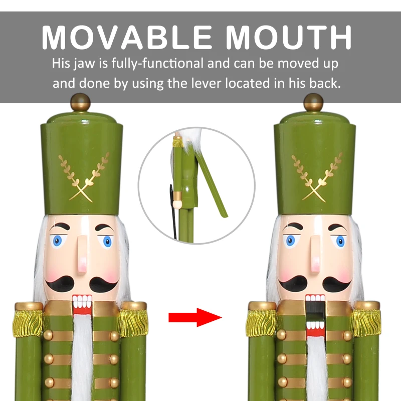 HomCom 42" Wooden Traditional Nutcracker Soldier Figure with Sword - Green