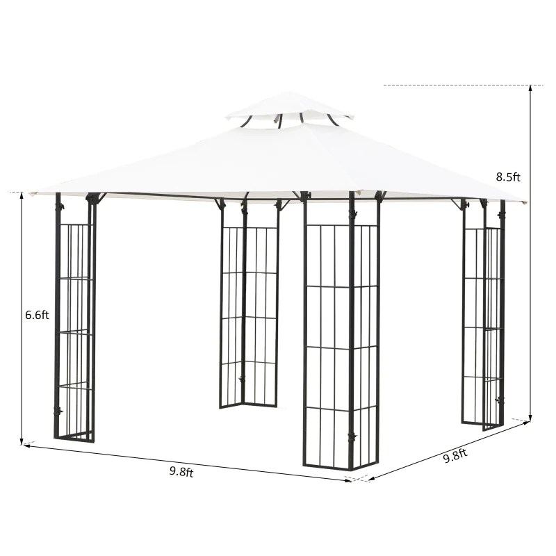 Outsunny 10'x10' Decorative Garden Gazebo with Steel Frame - Elegant Patio Canopy, Cream - Perfect for Outdoor Events & Gatherings