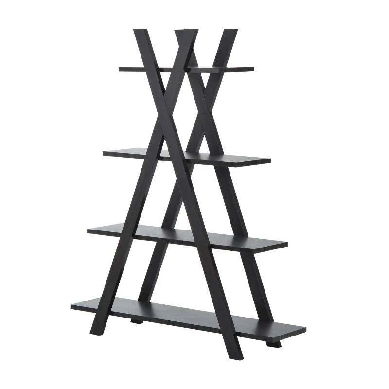 HomCom 4-Tier X Frame Open Shelf Bookshelf - Black