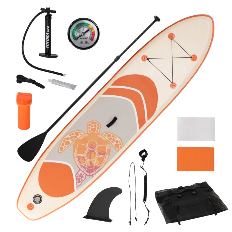 Outsunny Inflatable Paddle Board, Stand Up Paddle Board Adjustable Aluminum Paddle Non-Slip Deck with ISUP Accessories & Carry Bag, 10'5'' x 30" x 6", Orange and Grey