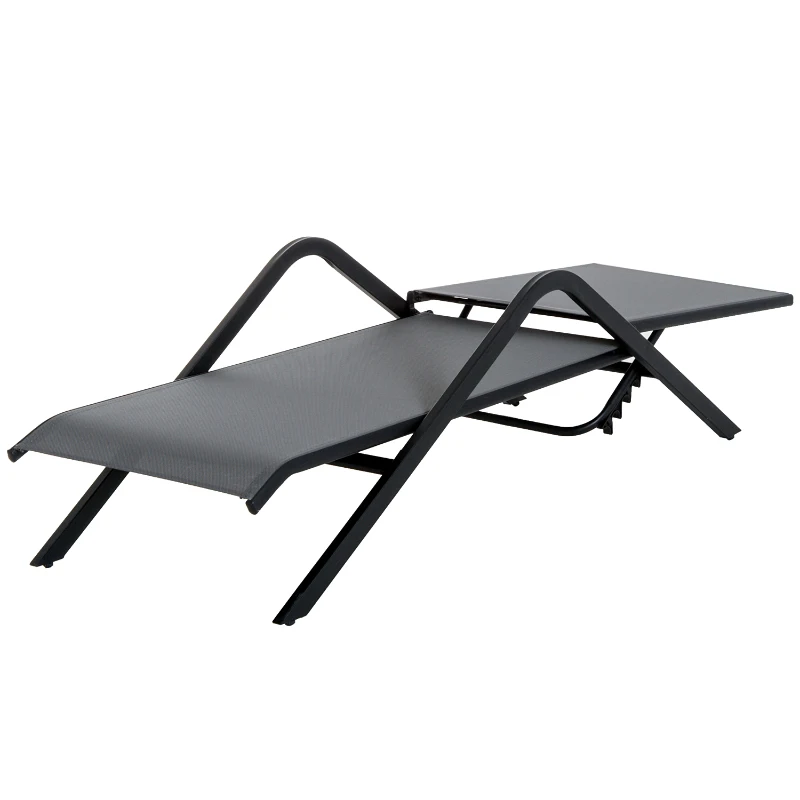 Outsunny Steel Mesh Adjustable Portable Folding Outdoor Chaise Lounge Chair - Grey