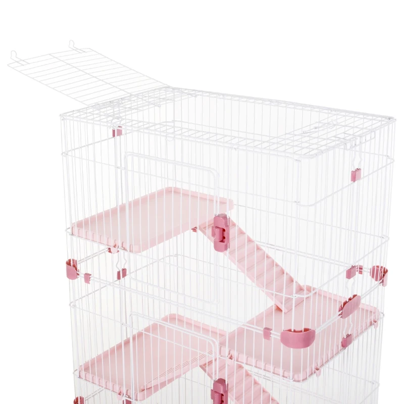 PawHut 6-level Indoor Rabbit Enclosure Small Animal Hutch Pink