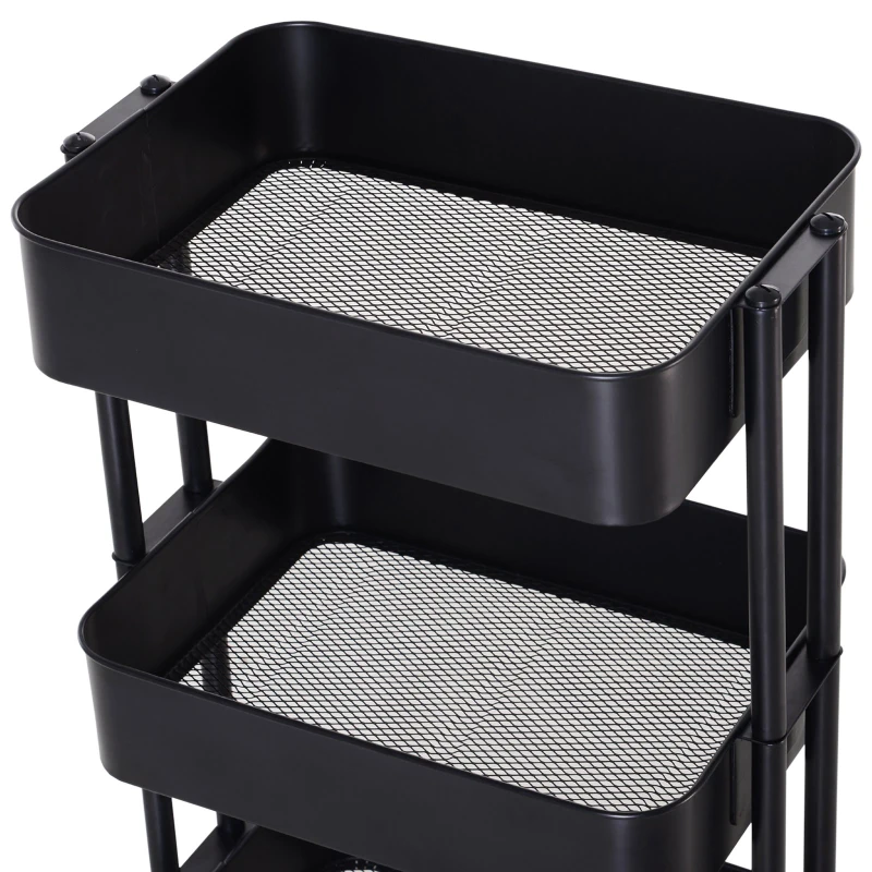 HOMCOM 4-Tier Rolling Metal Kitchen Utility Cart Trolley with Storage - Black