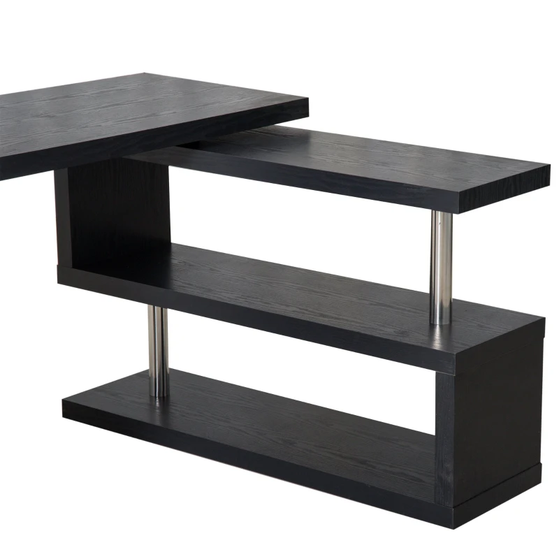HomCom Foldable Convertible Rotating Office Desk Shelf Combo Writing Table - Black