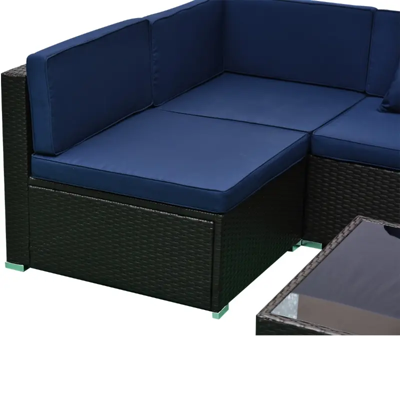 Outsunny 7 Piece Set Rattan Sofa Luxury Modular Conversation Outdoor Furniture - Deep Blue
