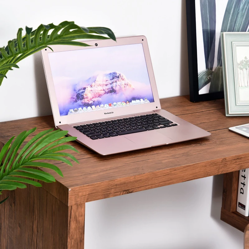 HOMCOM 75" 360 Degree Rotating Corner Computer Desk Modern L-Shaped Home Office Workstation with 2 Storage Shelves, Bookshelf, Walnut Brown