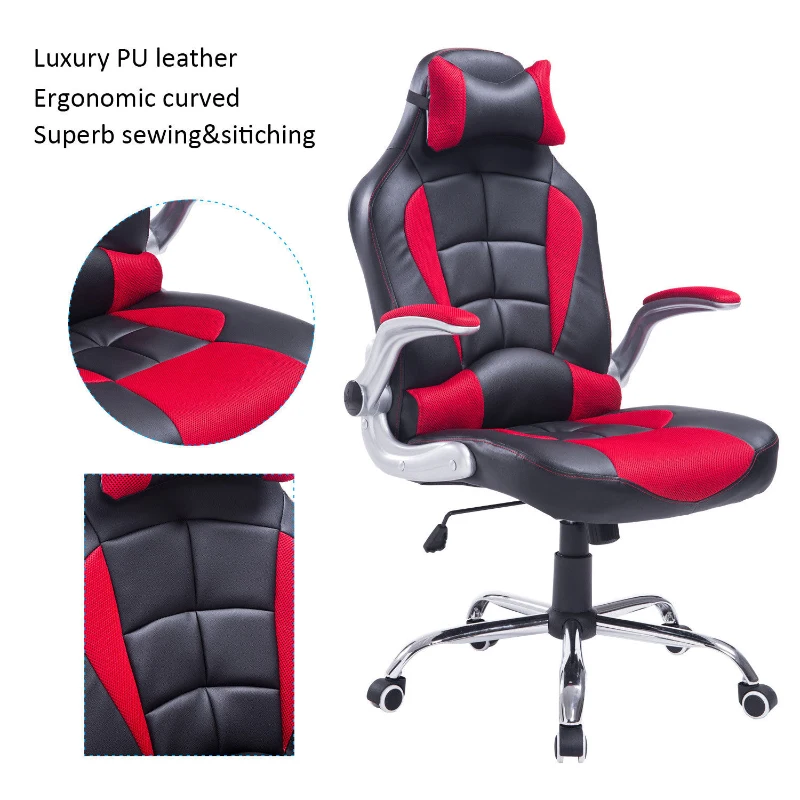 HomCom High Back Racing Style Ergonomic Gaming Chair With Armrest, Lumbar And Head Support - Red / Black