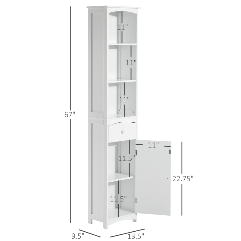 HomCom 67" Tall Colonial Style Free Standing Bathroom Storage Corner Cabinet - White