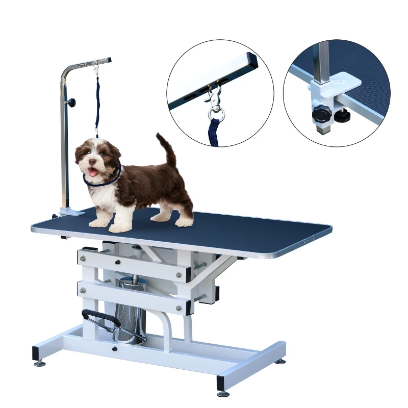 Pawhut 42.5" x 23.6" Height Adjustable Z-Lift Hydraulic Pet Dog Cat Grooming Table w/ Arm and Noose